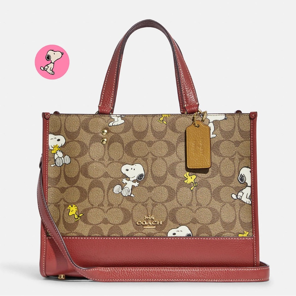 Coach X Peanuts Dempsey Carryall With Snoopy Woodstock Print